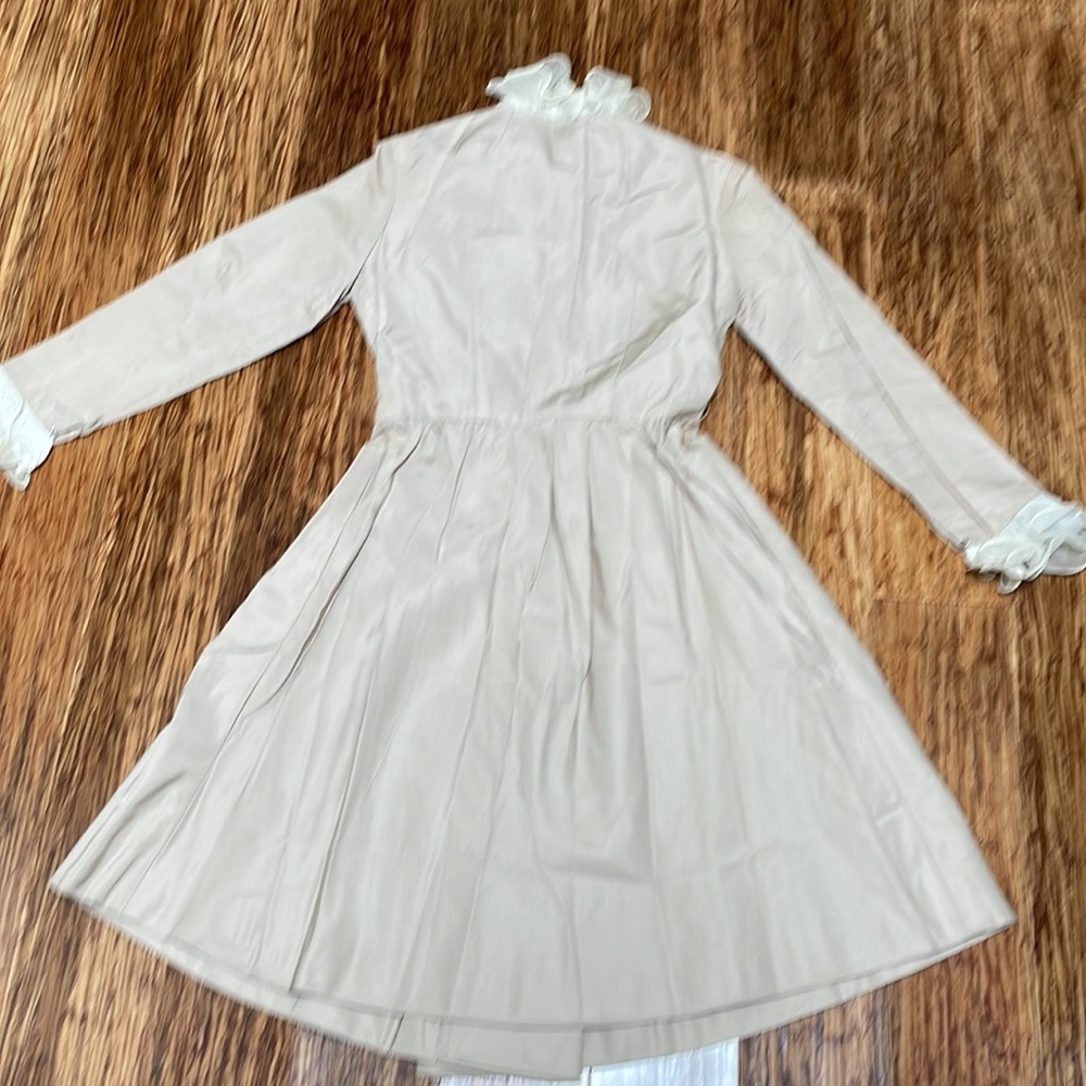 Vintage Mr. Frank New York tan ruffle trim jacket style wrap dress size 12 - Picture 13 of 16